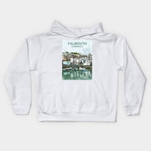 Cornwall, Falmouth Harbour. Travel poster. Cornish gift Kids Hoodie